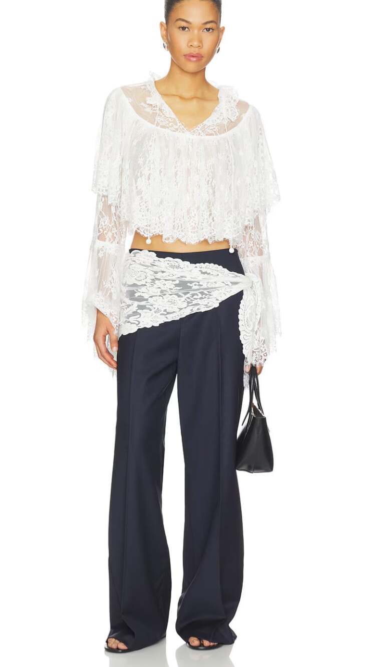 Sea New York NWT Fiora Tropical Wool Pants in Navy Size 6 Lace Scarf Accent